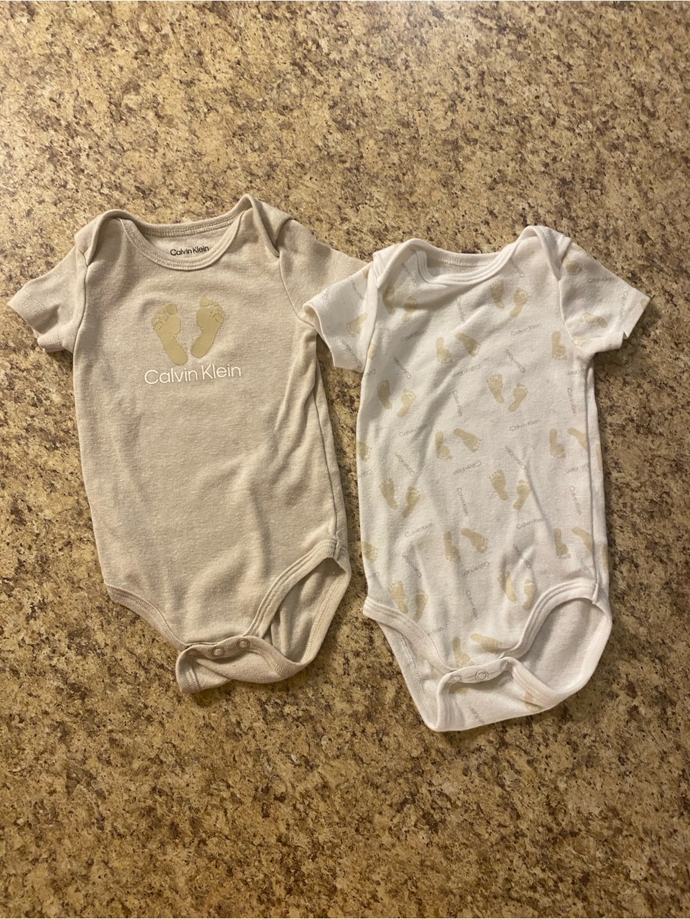 Calvin Klein Beige & Cream Footprint One-Piece Bodysuit Set